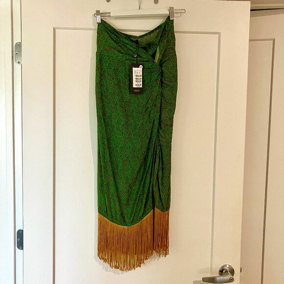 Vix Swimwear Karen Fringe Wrap Effect Midi Skirt Namaste Green NWT Size M - Picture 7 of 16